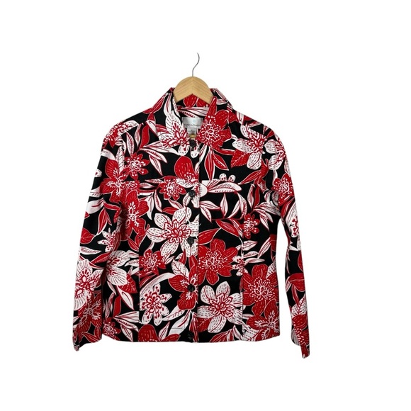 VINTAGE Drapers & Damons Oversized Floral Chore Jacket Black/Red/White M - Picture 5 of 8